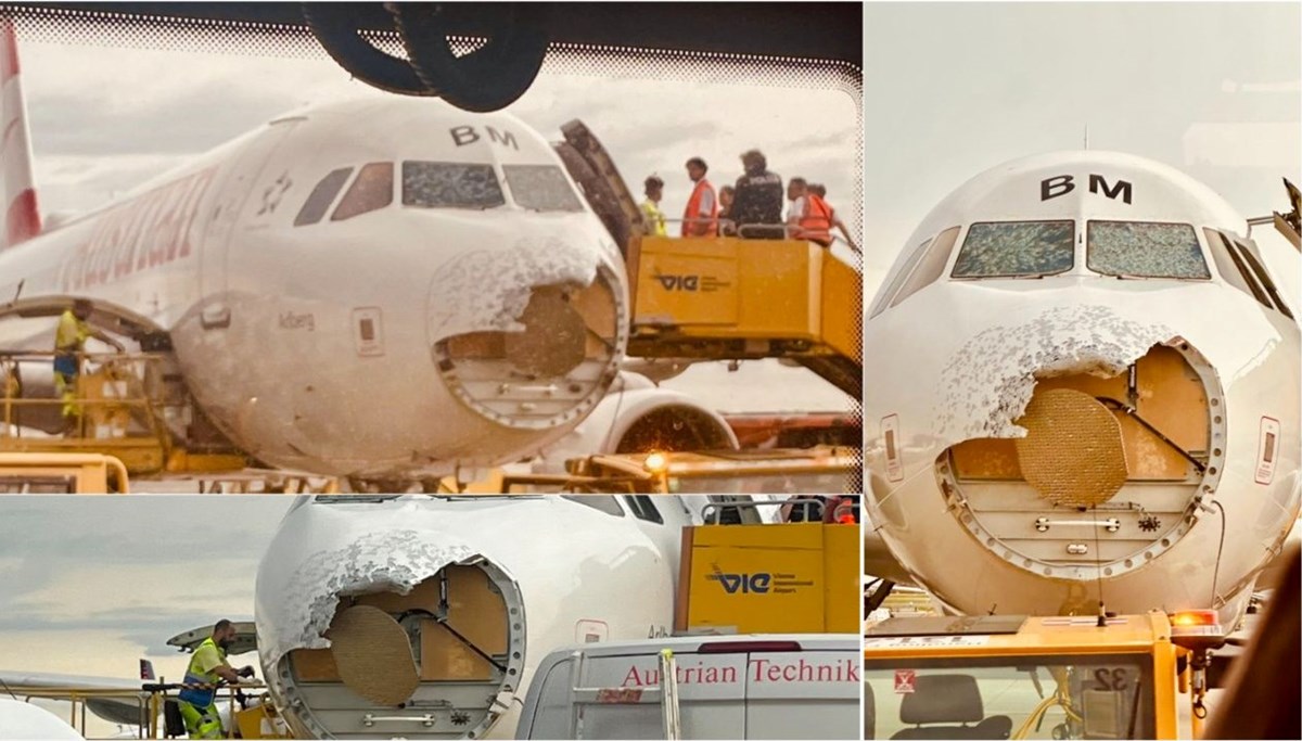 Avusturya Havayolları uçağı dolu fırtınasına yakalandı
