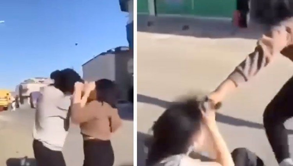 Genç kızlar sokak ortasında saç saça kavga etti!