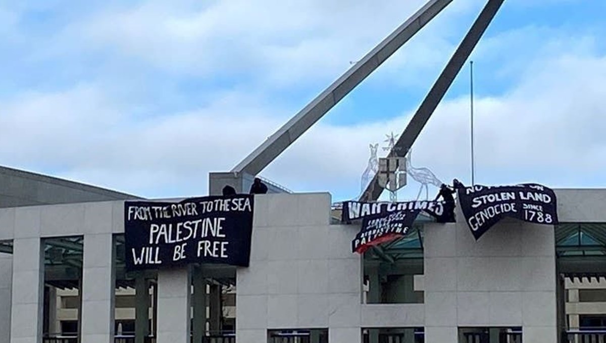 Avustralya Parlamento binasında Filistin protestosu